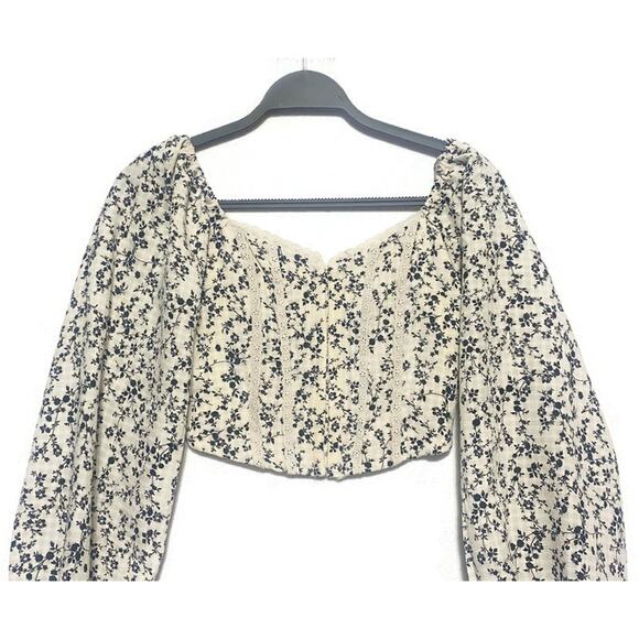 Altar’d State Prairie Crop Top Size XXS Smocked Balloon Sleeve Boho Puff Sleeves - Picture 2 of 9